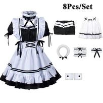 8 vnt. / komplektas Tarnaitės kostiumo „Cosplay Lolita“ komplektas, kambarinės aprangos kambarinės suknelė M