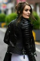 Moteriška ėriuko odos striukė motociklininko tikra originali lieknai priglundanti baikerio striukė XS juoda