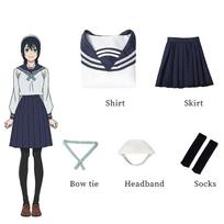 Cosplay kostiumas Anime Yuyutsu Kashin Amanai Riko JK suknelės uniforma jūreiviška tamsiai mėlyna klostuota sijonas+ viršus+ peteliškė+ galvos juosta kojinės rinkinys 3xl