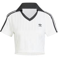 Adidas Originals dryžuoti V formos iškirptės trumparankoviai polo marškinėliai moterims viršutiniai drabužiai Balti JD2608 XS white