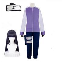 Anime Hinata Hyuga Cosplay Kostiumai Violetinė Striukė Paltas Galvos apdangalas Perukas Visas komplektas kelnės Helovino vakarėlio uniformos kostiumai L-(Costume+Wig)