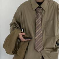 Retro Coffee Striped Green Contrast Tie - Handmade Vintage Casual Brown Shirt Trend