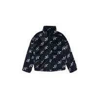 Adidas Originals Trefoil logotipas, stovimas apykaklė, dirbtinio kailio, sutirštinta sportinė striukė, unisex striukės, juoda HI4656 XS