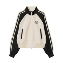 Women's Retro Preppy Colorblock Zip-Up Cardigan S abrikosas
