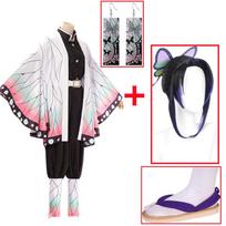Anime Demon Slayers Shinobu Kochou Cosplay kostiumas Kimono apsiaustas Kimetsu no Yaiba Kisatsut Uniforma Helovino kalėdiniai drabužiai L-(Suit+Wig)