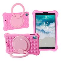 Nokia T10 2025 dėklas 8 colių minkštas burbuliukų silikonas saugus vaikams planšetinio kompiuterio dėklas Nokia T10 360 laipsnių besisukantis stovas Funda For Nokia T10 8inch rožinė