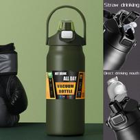 Nerūdijančio plieno termosinis butelis 2,5 l Didelės talpos termosinis vandens butelis Nešiojamas 2500 ml Vakuuminis puodelis Termosas Izoliuotas puodelis 2 l Puodelis 84oz 1200ml žalia
