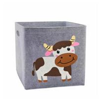 Pilkas veltinio audinio laikymo dėžė su animacinių gyvūnų paveikslėliais vaikų kambariams Little Cow; 33 * 33 * 33CM