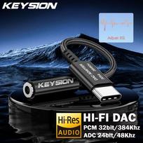 KEYSION C tipo į 3,5 mm USB DAC ADC 24 bitų/48 kHz tiesioginė transliacija HD skambutis Reguliuoti EQ 32 bitų/384 kHz HiFi dekoderis Ausinių stiprintuvas juoda