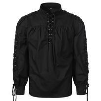 Fashion Classic Shirt Medieval Pirate Shirt Men Bandage Long Sleeve Gothic Warrior Shirt L balta