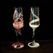 Prabangus šampano taurė su amžinu drugelio gėlės papuošimu - „Pasidaryk pats“ rinkinys vestuvių, sužadėtuvių ar ceremonijos dovanai Heartflutter Toasting Glass [Red Version]