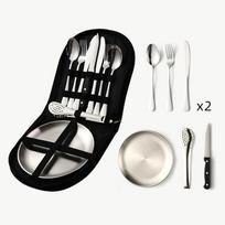 Lauko kelionių nerūdijančio plieno stalo reikmenų stovyklavimo iškylų ​​rinkinys Silver 9-Piece Set
