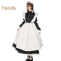 1 rinkinys tarnaitės cosplay suknelės rinkinys apima prijuostę, galvos juostą, kaspiną ir kojines, unisex A silueto, iki blauzdų ilgio, kontrastingų spalvų, su raukiniais, vakarėliams, fotografijai, tarnaitė Womens XXL