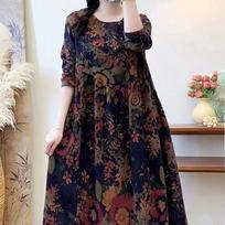 Medvilninės Vintažinio Rašto Gėlėtos Suknelės Moterims Kasdienės Laisvos Ilgomis Rankovėmis Suknelės Femme Robe Vestidos Elegantiški Pavasario Rudens Drabužiai One size