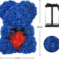 Preserved Rose Flower Teddy Bear - 25cm Birthday Gift 25cm + OPP Transparent Bag kobalto mėlyna spalva