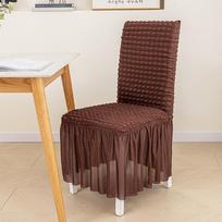 Seersucker Dining Chair Cover - European Style, One-Piece for Backrest & Seat, Home & Living Room Use One Size tamsiai ruda spalva