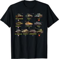 Dešimt geriausių Antrojo pasaulinio karo tankų M4 Sherman Panzer IV Tiger II T-34 Dovana Unisex Marškinėliai S