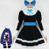 Anime kelnaitės ir kojinės su petnešėlėmis Anarchy Rudeninė tarnaitė Moterų Cosplay kostiumas Lolita Suknelė + Diržas + Helovino galvos apdangalas S