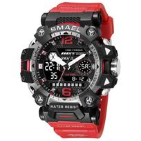 SMAEL vyriški laikrodžiai 50 m vandeniui atsparus sportinis laikrodis Military Man Sports Watch Digital 8072 Dviejų ekranų laikrodis Quartz Led Digital raudona
