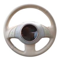 Smėlio spalvos PU dirbtinės odos rankiniu būdu susiūtas automobilio vairo dangtis Fiat 500 2007-2015 500e 2014-2018 500C Black Thread
