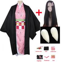 Anime Demon Slayers Kamado Nezuko Cosplay Kimetsu no Yaiba Kostiumas Kimono Uniforma Drabužiai Rekvizitai Kostiumai Helovino komiksų vakarėliui XXS-(Suit+Wig)