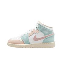 Air Jordan 1 Mid SE GS Banguotu Kraštu Vaikų Sportbačiai Žali Balti Rožiniai-Oksfordo DZ5361-100 35.5