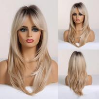 ALAN EATON Long Natural Wave perukas moterims Ombre juodai rudi aukso blondinai sintetiniai perukai su kirpčiukais Cosplay karščiui atsparūs plaukai