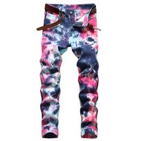 Original European And American Style Fashionable Tie Dye Colorful Elastic Small Straight Leg Jeans 30
