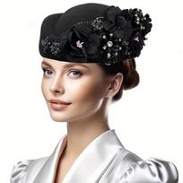 1 vnt. turbanas, bažnyčios stiuardesės skrybėlė, vakarėlio kepuraitė su gėle, beretė, vintažinė veltinė minkšta avialinijų moterų skrybėlė