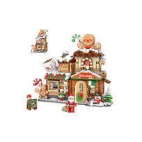LOZ Christmas gift, folding street gingerbread house DIY building model assembly, building blocks toys, children's holiday gift beige