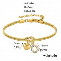 Double Happiness Knot Bracelet: Round Snake Chain with Initial Letter, Heart, Cross Design, Full Diamond, Simple Stackable Jewelry H