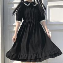 Vasaros juoda Kawaii Lolita stiliaus suknelė Mori mergina Fėja Miela Lolita Peter Pan apykakle pūstomis rankovėmis Suknelė madinga moterims XXXXL juoda