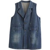 Retro vidutinio ilgio džinsinė liemenė-striukė moterims, nauja, oversized, laisva, su liemenės kostiumo apykakle ir maikute XXXL