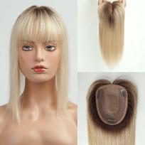 HAIRCUBE Tiesūs Remy plaukų priaugintuvai su kirpčiukais Toupee Hair Piece Silk Base Clip in Topper Top plaukų nuo plaukų slinkimo Moterims Ombre Blonde 25cm