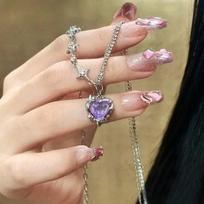 Madingi Y2K mieli natūralūs rožiniai širdies akmeniniai karoliai moterims Bohemia Gothic Kawaii cirkonio raktikaulio karoliai Dovanos Sėkmės papuošalai gray