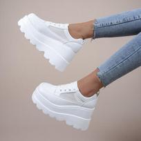 White Wedge Sneakers Batai Platforma Kvėpuojantys Tuščiaviduriai Batai Stambūs Platforma Kulnai Pompos Batai Moteriški kulnai 35 balta
