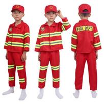 Vaikų ugniagesio kostiumas mergaitėms berniukams ugniagesio cosplay išgalvotas persirengimas storas švarkas paltas su kelnėmis kepurės rinkinys 3-4 Years raudona