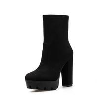 Moteriški Batai Aukštakulniai Platforma Stori Kulniukai Apvalus Pirštas Ankle Boots Mujer Seksualūs Moteriški Užtrauktukas Padidinti Aukštakulniai Batai Moterys 4 juoda