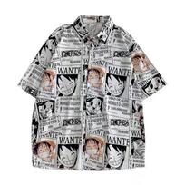 Marškiniai su manga spaudiniu vyrams, vasariniai, trumparankoviai, poroms, platus švarkelis XXXL balta
