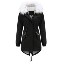 Moteriškas žieminis parkas paltas, dygsniuotas vilnos pamušalas, vidutinio ilgio pūkuotas striukė vandeniui atsparus vėjui, kasdienis viršutinis viršutinis paltas Naujas S-4XL plius dydis S juoda