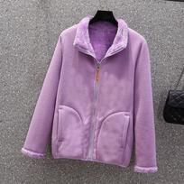 Moteriška dvipusė „Polar Fleece“ striukė „Fashion Winter Plus Winter Plus“ aksomo tankinanti šilta trumpa stovinčia apykakle lauko striukė, tinkanti moterims L mėlyna