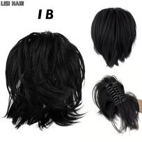 LISI HAIR Sintetiniai trumpi banguoti plaukų priauginimai su uodega, surišti į uodegą, netvarkingi plaukų kuodeliai, skirti naudoti „Cosplay“ 20cm