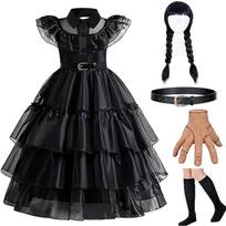 Vaikai Trečiadienis Addams suknelė Helovino kostiumai Suknelė Cosplay vakarėlio kostiumas 110 juoda