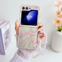 Samsung sulankstomo telefono dėklas Mergaitės pudros drugelio akrilinis telefono dėklas apyrankė, skirta Samsung Z Flip5 Z Flip4 Z Flip3 naujas visapusiškas mergaitės dėklas Samsung Z Flip 3