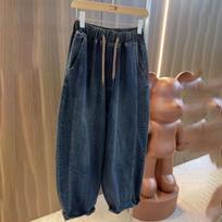 Moteriškos laisvos didelio dydžio džinsinės haremo kelnės morkos formos liekninančios elastingu juosmeniu laisvalaikio retro stiliaus džinsai M mėlyna