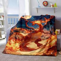 6 dydžiai Pokémon Charizard rašto pledas Šiltas minkštas pūkuotas s ir suaugusiųjų sofos-lovos užtiesalas Lauko kelionės animacinis pledas# 75X95CM pilka spalva