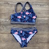 Kūdikių mergaičių raštuotas maudymosi kostiumėlis, maudymosi kostiumėliai, vaikiški dviejų dalių maudymosi drabužiai, paplūdimio bikinis, mergaitės bikinio kostiumėlis 3-4 mėlyna