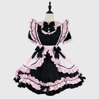 Gotikinė Lolitos suknelė trumpomis rankovėmis Kawaii kaspinas tarnaitės vakarėlio suknelės Cosplay katės mergaitė Harajuku miela rožinė raukiniai juoda XXXXXL