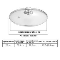 Nerūdijančio plieno grūdinto stiklo puodo dangtis 16-34 cm Wok keptuvės dangtis Matomas puodo dangtis Virtuvės reikmenys 16cm white