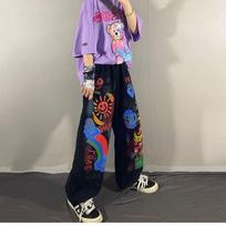 Y2k Grafiti Animacinis Stilius Moteriškos Hip Hop Tiesios Kelnės Streetwear Mada Pavasaris Ruduo Naujos Raidės Laisvos Laisvalaikio Plačios Kelnės XL rožinė